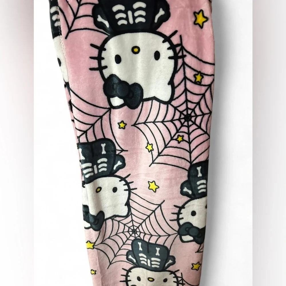 Hello Kitty Halloween Pink Skeleton Plush Throw Blanket